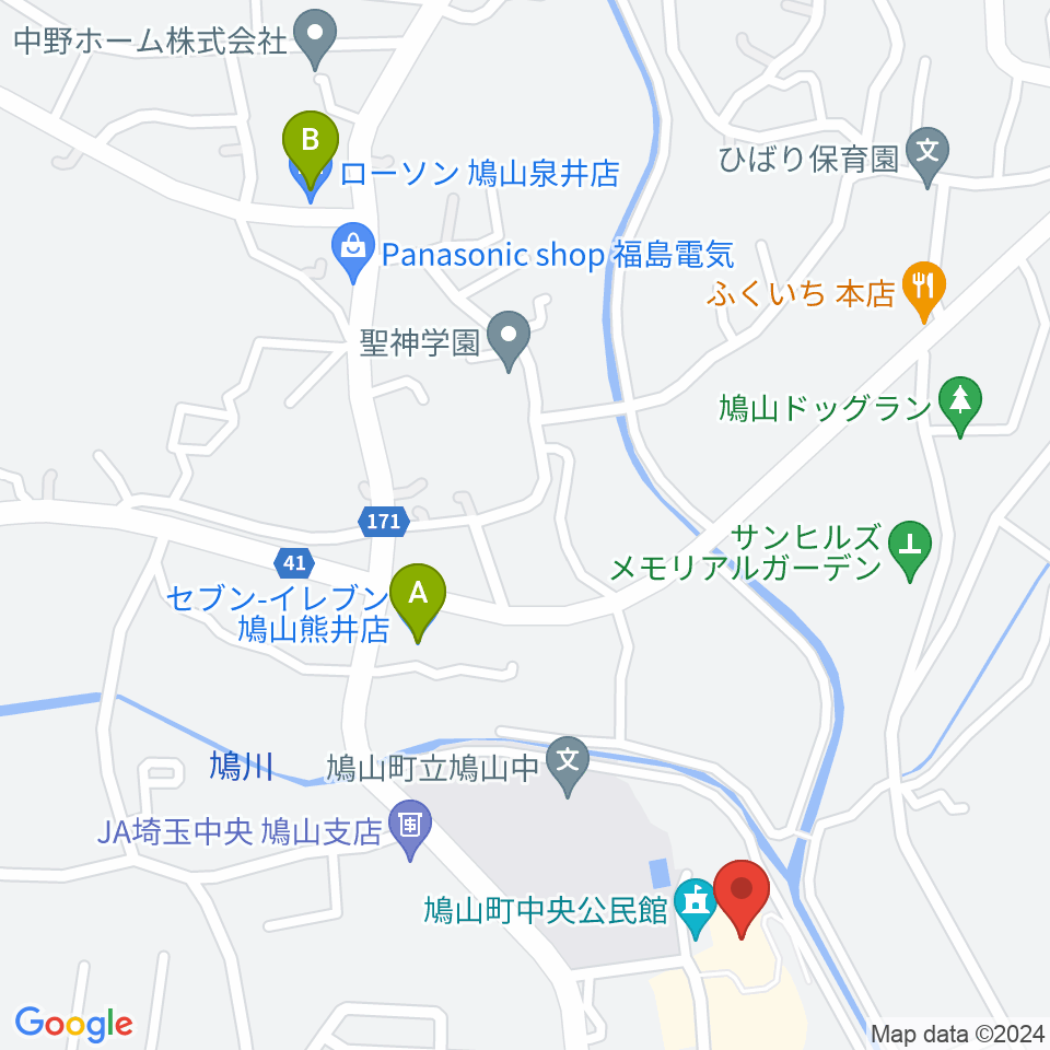 鳩山町文化会館周辺のコンビニエンスストア一覧地図