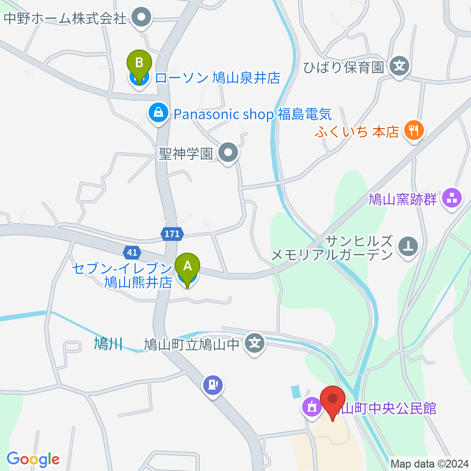 鳩山町文化会館周辺のコンビニエンスストア一覧地図