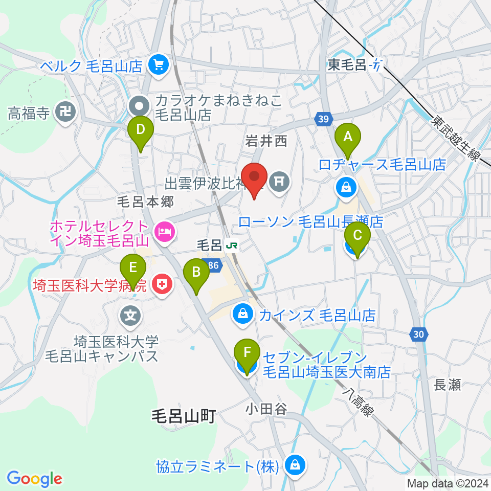 ウィズもろやま（毛呂山町福祉会館）周辺のコンビニエンスストア一覧地図