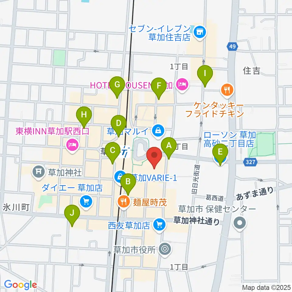 草加アコスホール周辺のコンビニエンスストア一覧地図