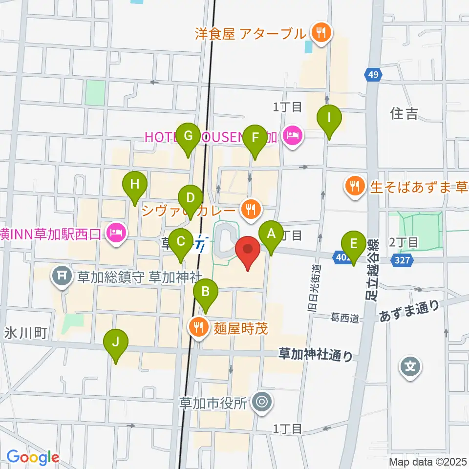 草加アコスホール周辺のコンビニエンスストア一覧地図