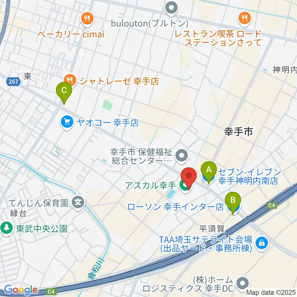 アスカル幸手周辺のコンビニエンスストア一覧地図