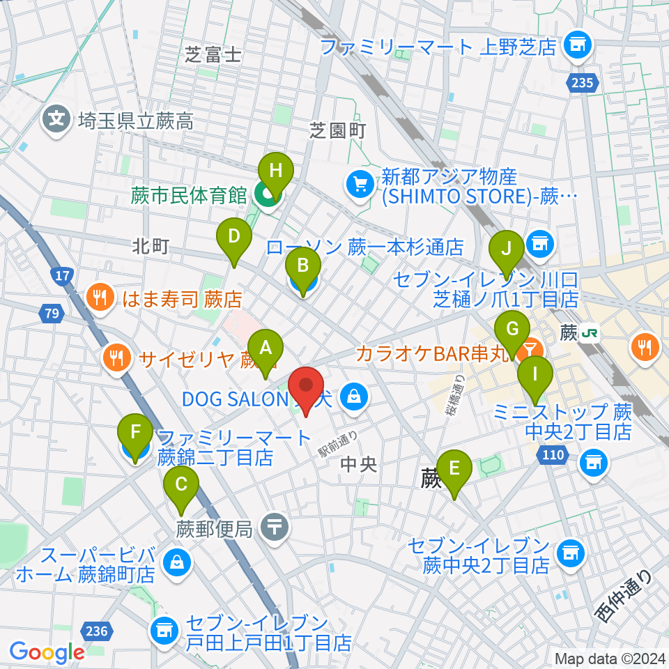 蕨市民会館周辺のコンビニエンスストア一覧地図