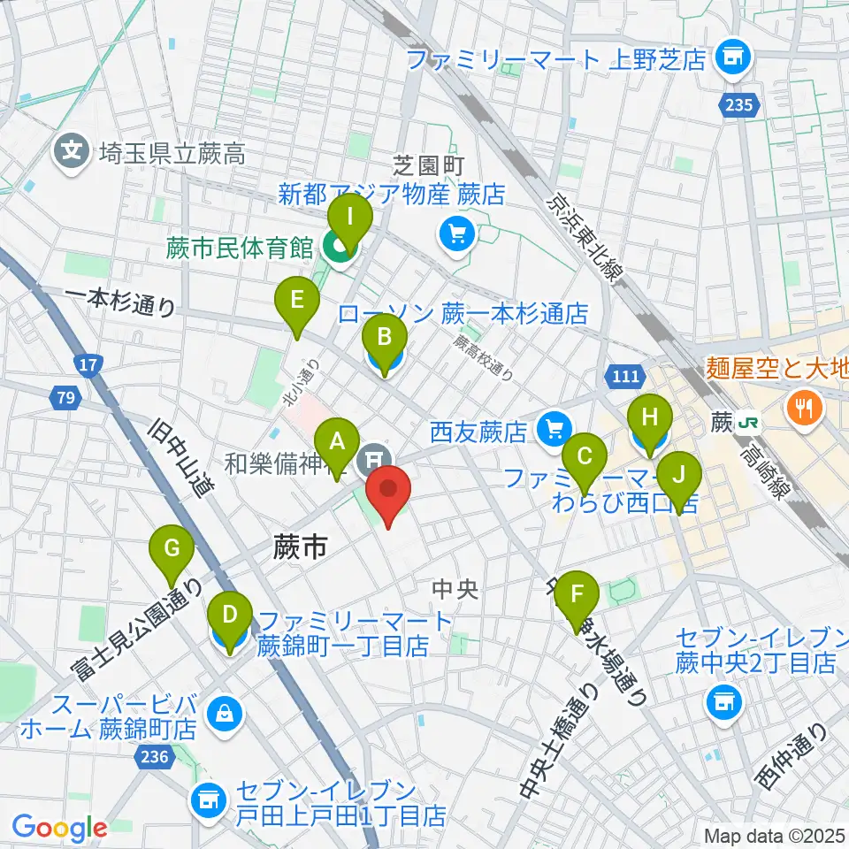 蕨市民会館周辺のコンビニエンスストア一覧地図