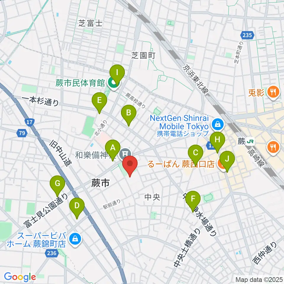 蕨市民会館周辺のコンビニエンスストア一覧地図