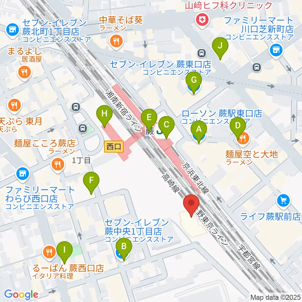 蕨市立文化ホール くるる周辺のコンビニエンスストア一覧地図