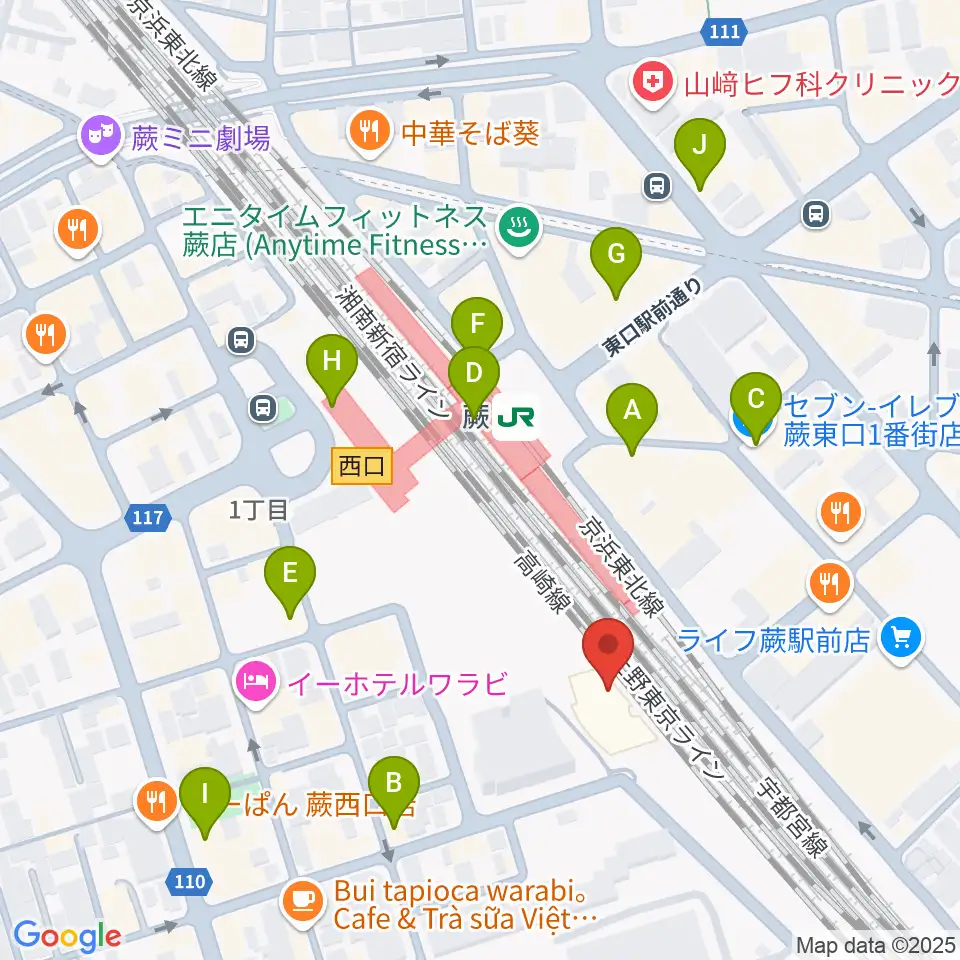 蕨市立文化ホール くるる周辺のコンビニエンスストア一覧地図