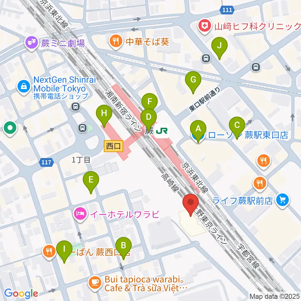 蕨市立文化ホール くるる周辺のコンビニエンスストア一覧地図