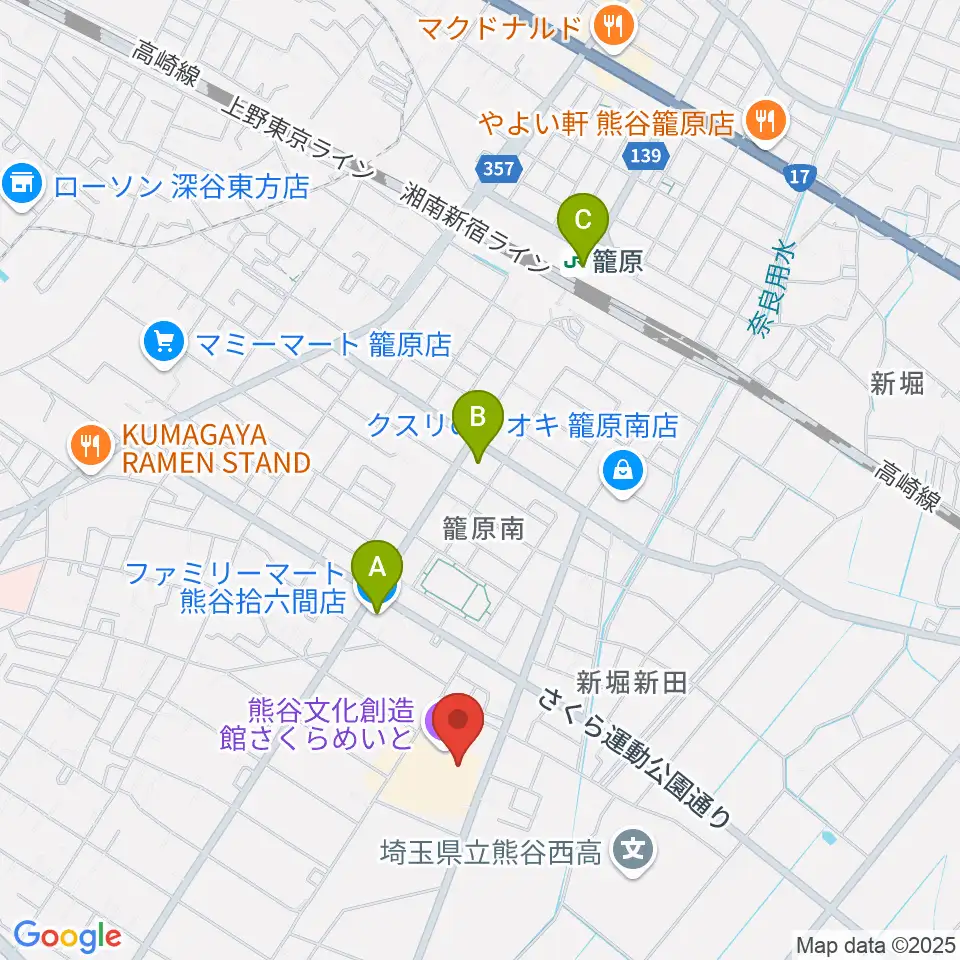 熊谷文化創造館 さくらめいと周辺のコンビニエンスストア一覧地図