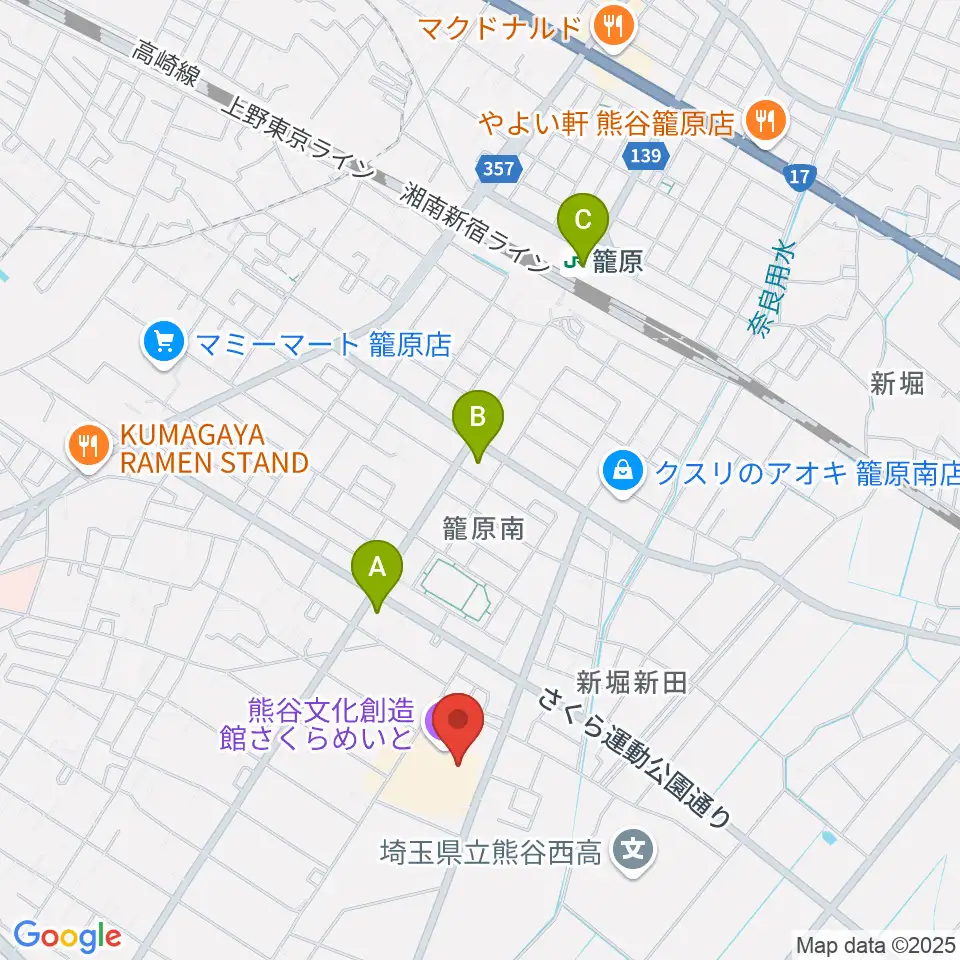 熊谷文化創造館 さくらめいと周辺のコンビニエンスストア一覧地図