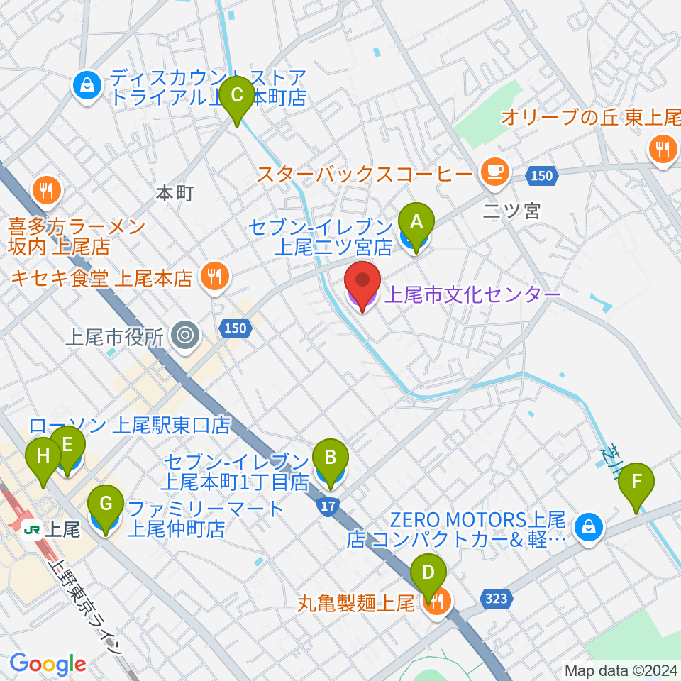 あげお富士住建ホール周辺のコンビニエンスストア一覧地図