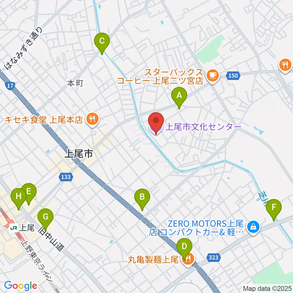 あげお富士住建ホール周辺のコンビニエンスストア一覧地図