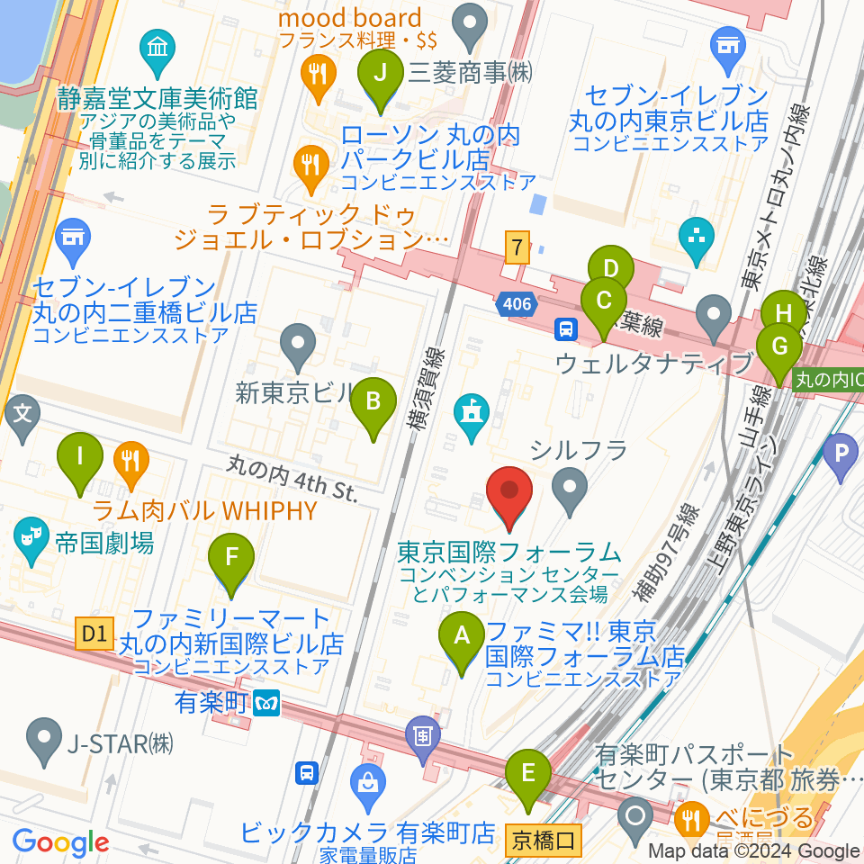 東京国際フォーラム周辺のコンビニエンスストア一覧地図