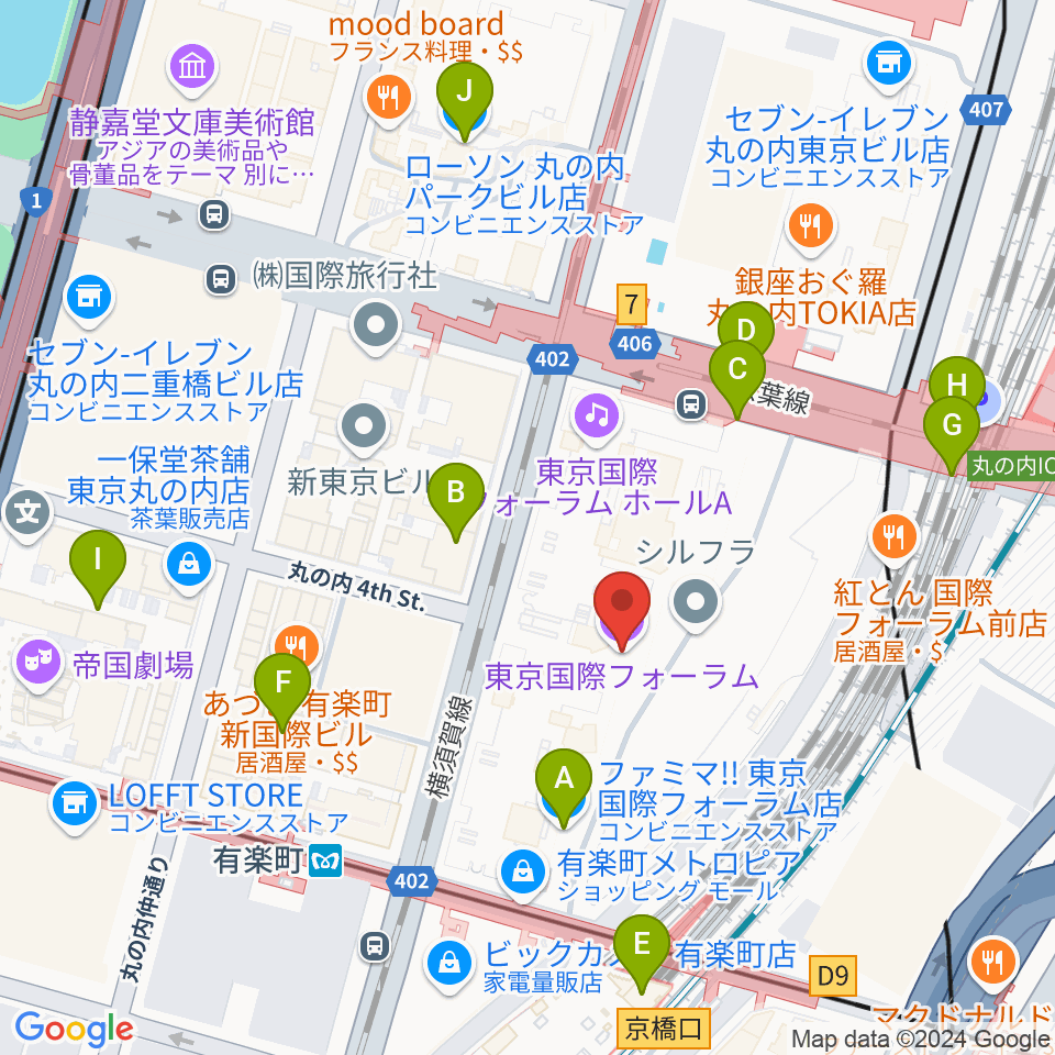 東京国際フォーラム周辺のコンビニエンスストア一覧地図