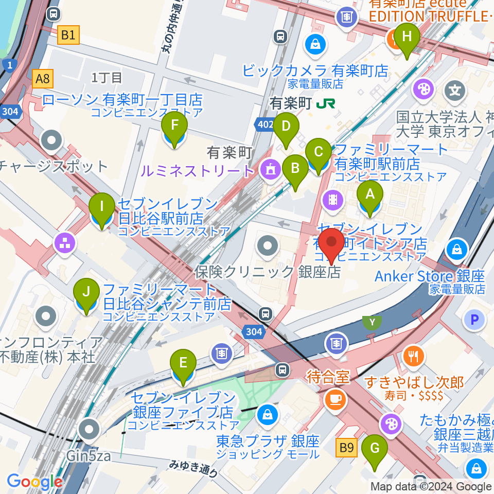 有楽町朝日ホール周辺のコンビニエンスストア一覧地図