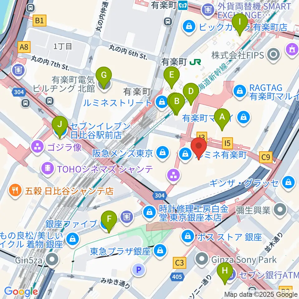 有楽町朝日ホール周辺のコンビニエンスストア一覧地図