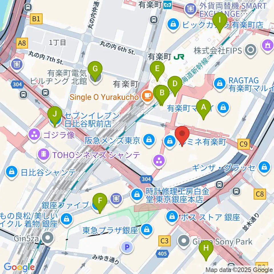 有楽町朝日ホール周辺のコンビニエンスストア一覧地図