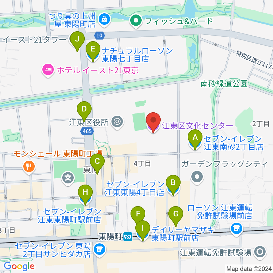 江東区文化センター周辺のコンビニエンスストア一覧地図