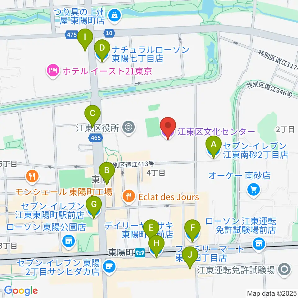 江東区文化センター周辺のコンビニエンスストア一覧地図