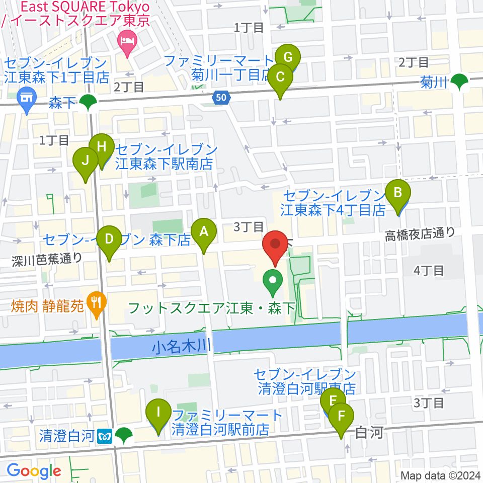 森下文化センター周辺のコンビニエンスストア一覧地図