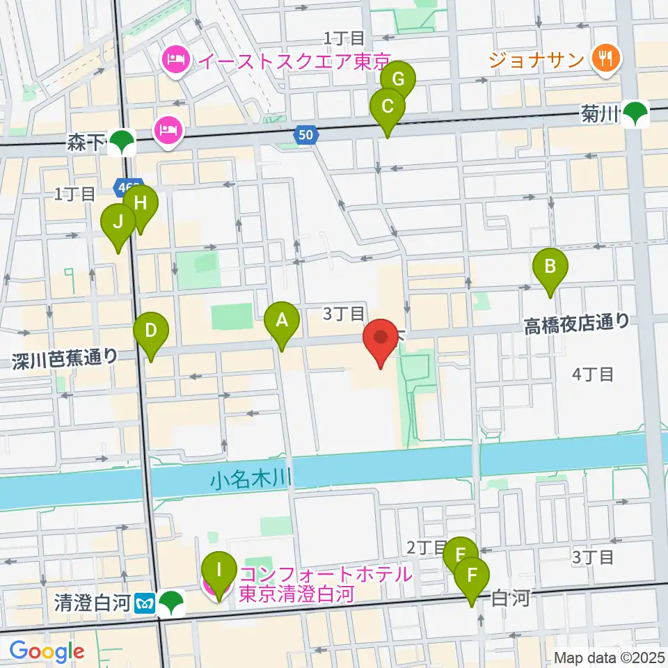 森下文化センター周辺のコンビニエンスストア一覧地図