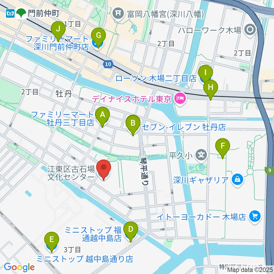 古石場文化センター周辺のコンビニエンスストア一覧地図
