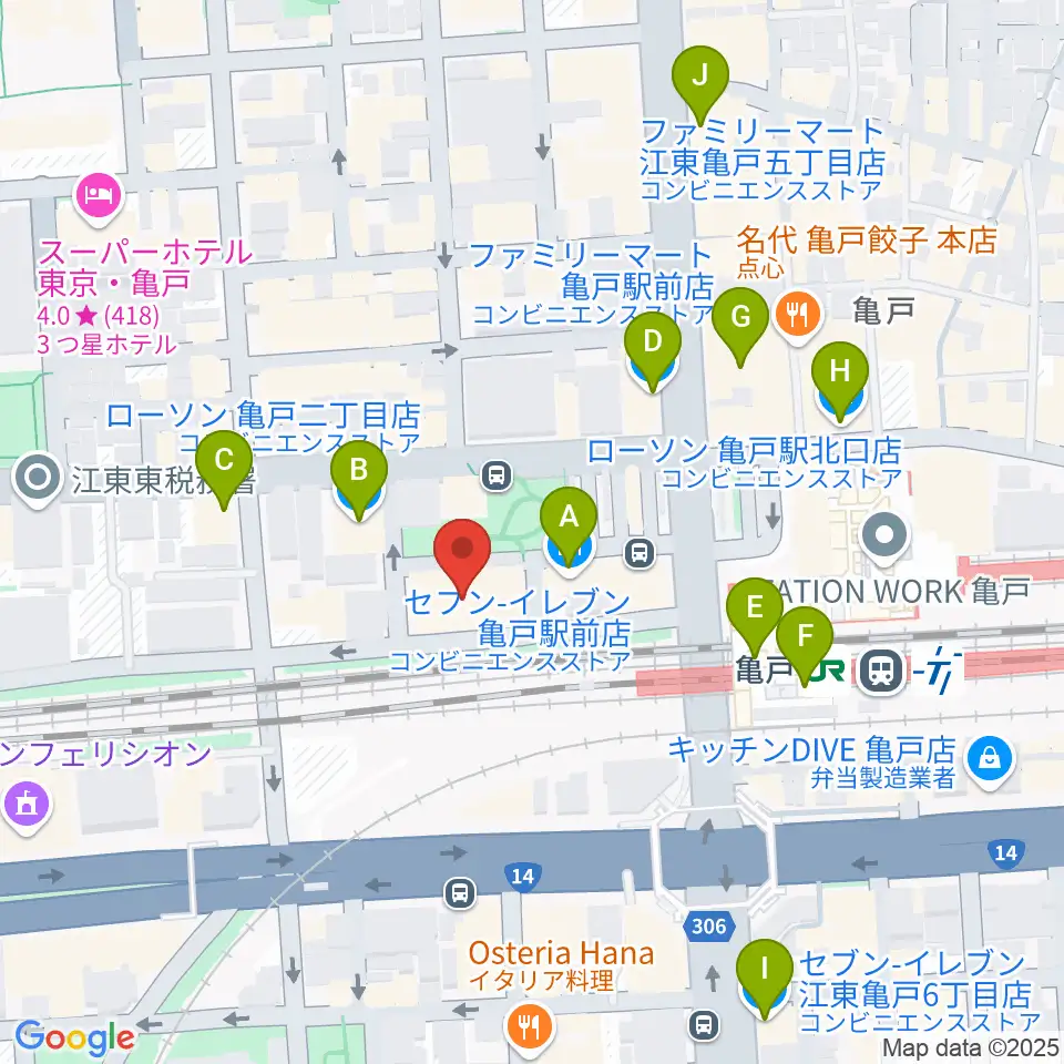 江東区亀戸文化センター周辺のコンビニエンスストア一覧地図