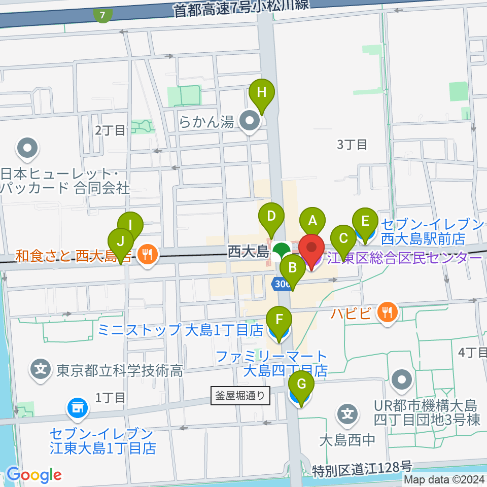 江東区総合区民センター周辺のコンビニエンスストア一覧地図