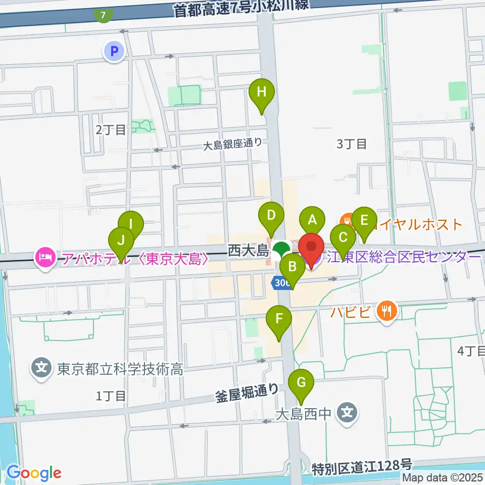 江東区総合区民センター周辺のコンビニエンスストア一覧地図