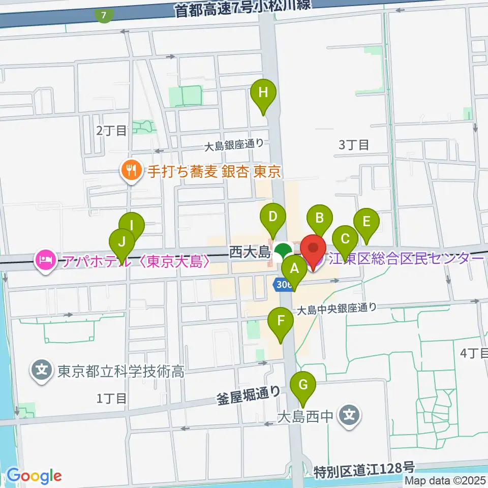 江東区総合区民センター周辺のコンビニエンスストア一覧地図