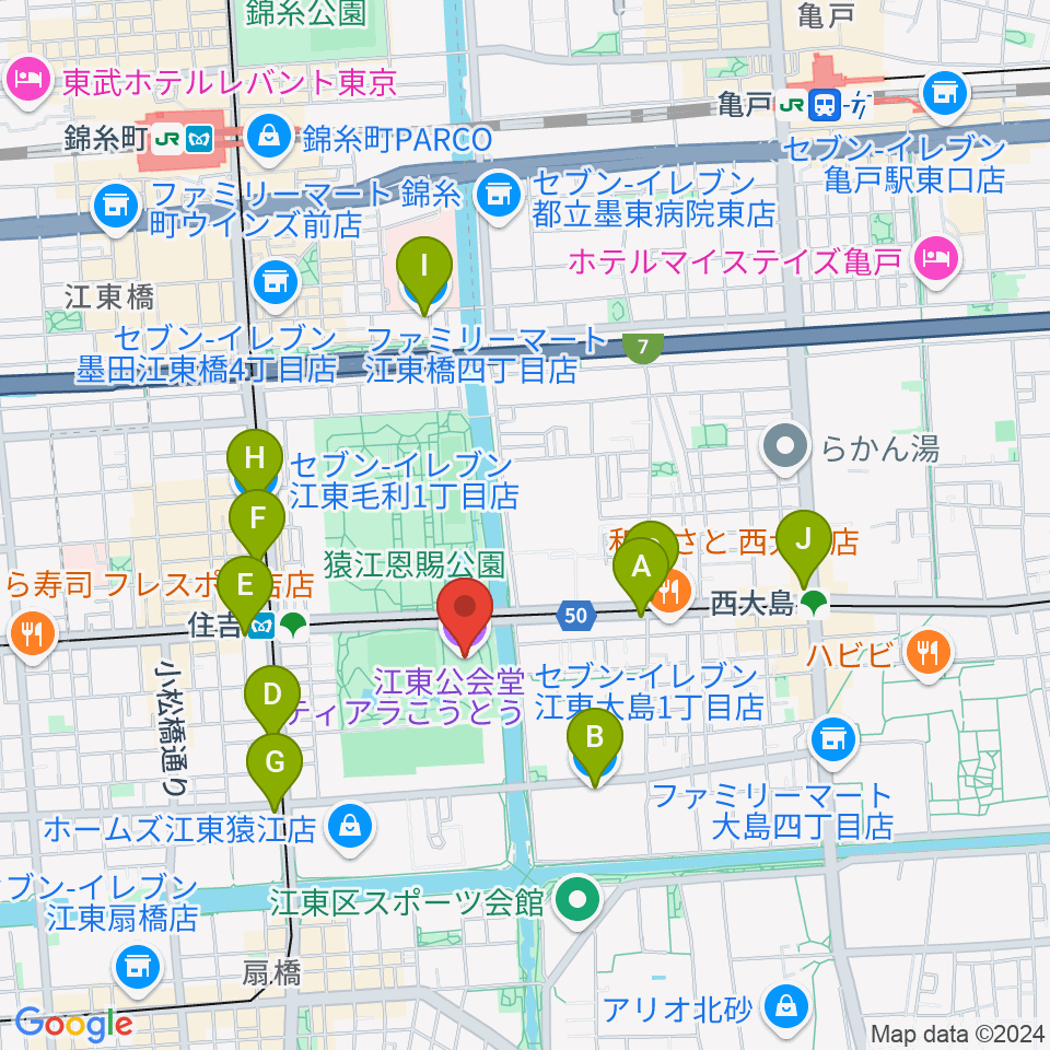 ティアラこうとう周辺のコンビニエンスストア一覧地図