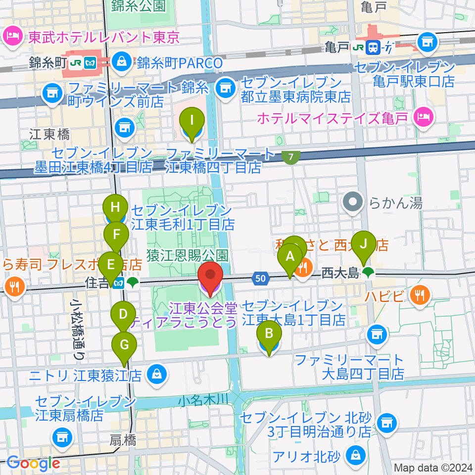 ティアラこうとう周辺のコンビニエンスストア一覧地図