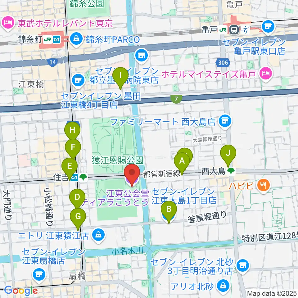 ティアラこうとう周辺のコンビニエンスストア一覧地図