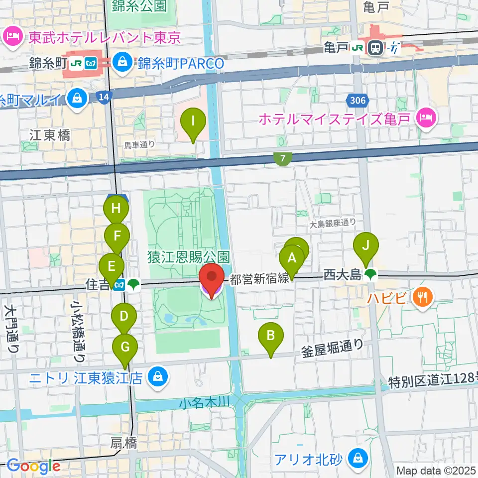 ティアラこうとう周辺のコンビニエンスストア一覧地図