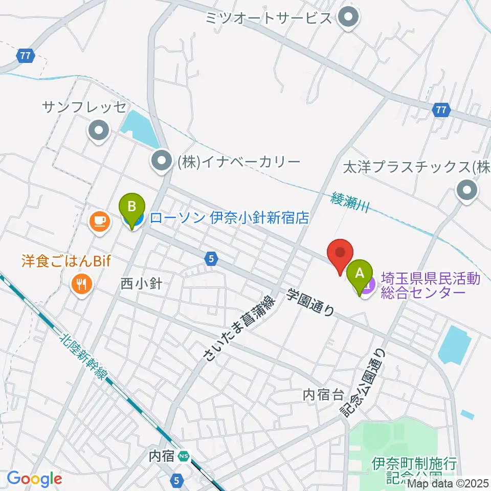 埼玉県県民活動総合センター周辺のコンビニエンスストア一覧地図