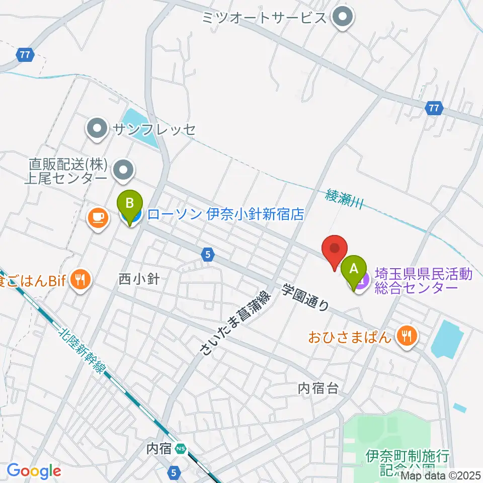 埼玉県県民活動総合センター周辺のコンビニエンスストア一覧地図