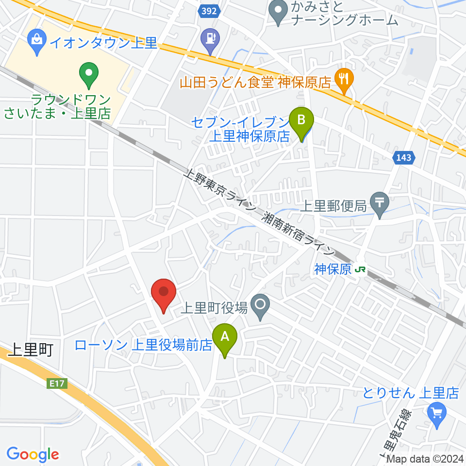 上里町総合文化センター ワープ上里周辺のコンビニエンスストア一覧地図