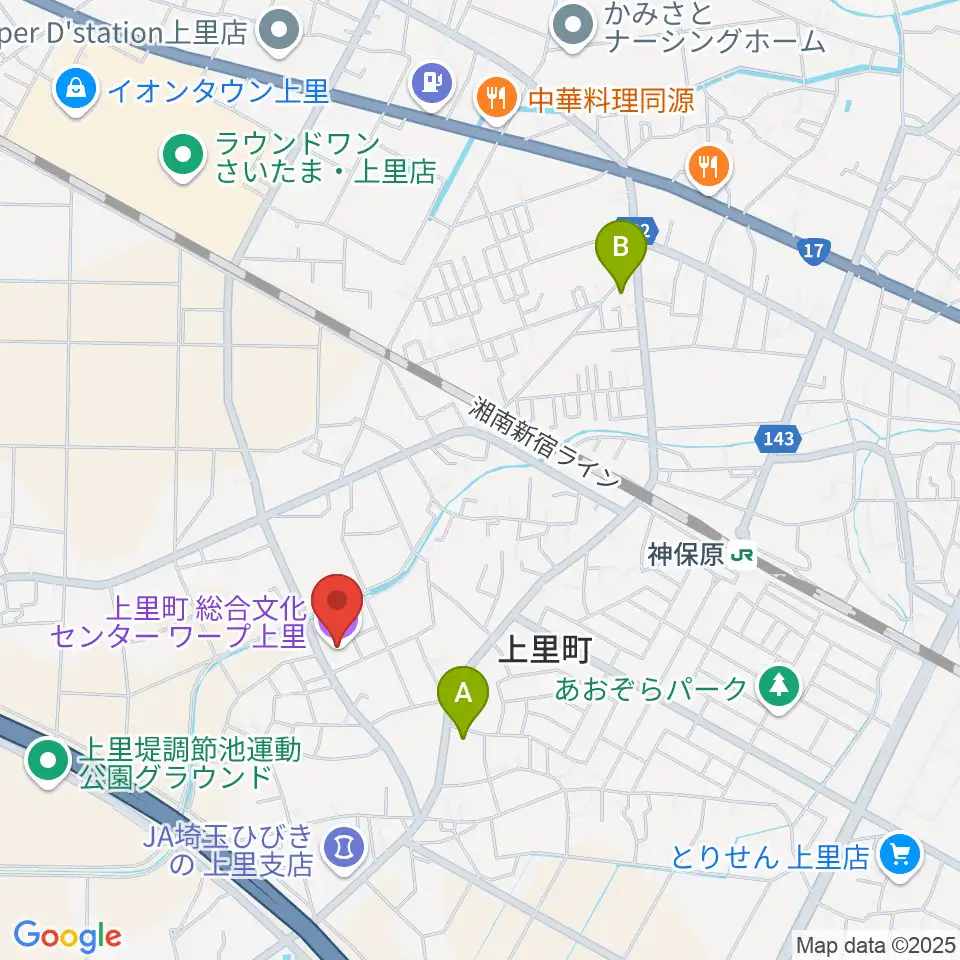上里町総合文化センター ワープ上里周辺のコンビニエンスストア一覧地図