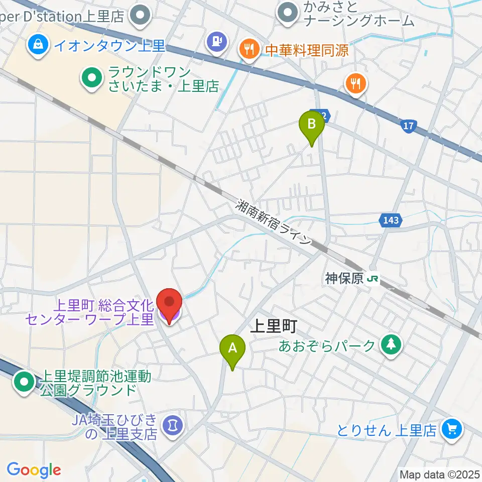 上里町総合文化センター ワープ上里周辺のコンビニエンスストア一覧地図