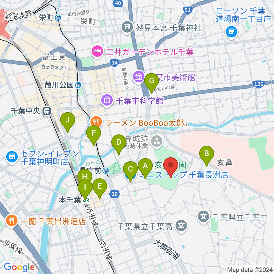 千葉県文化会館周辺のコンビニエンスストア一覧地図