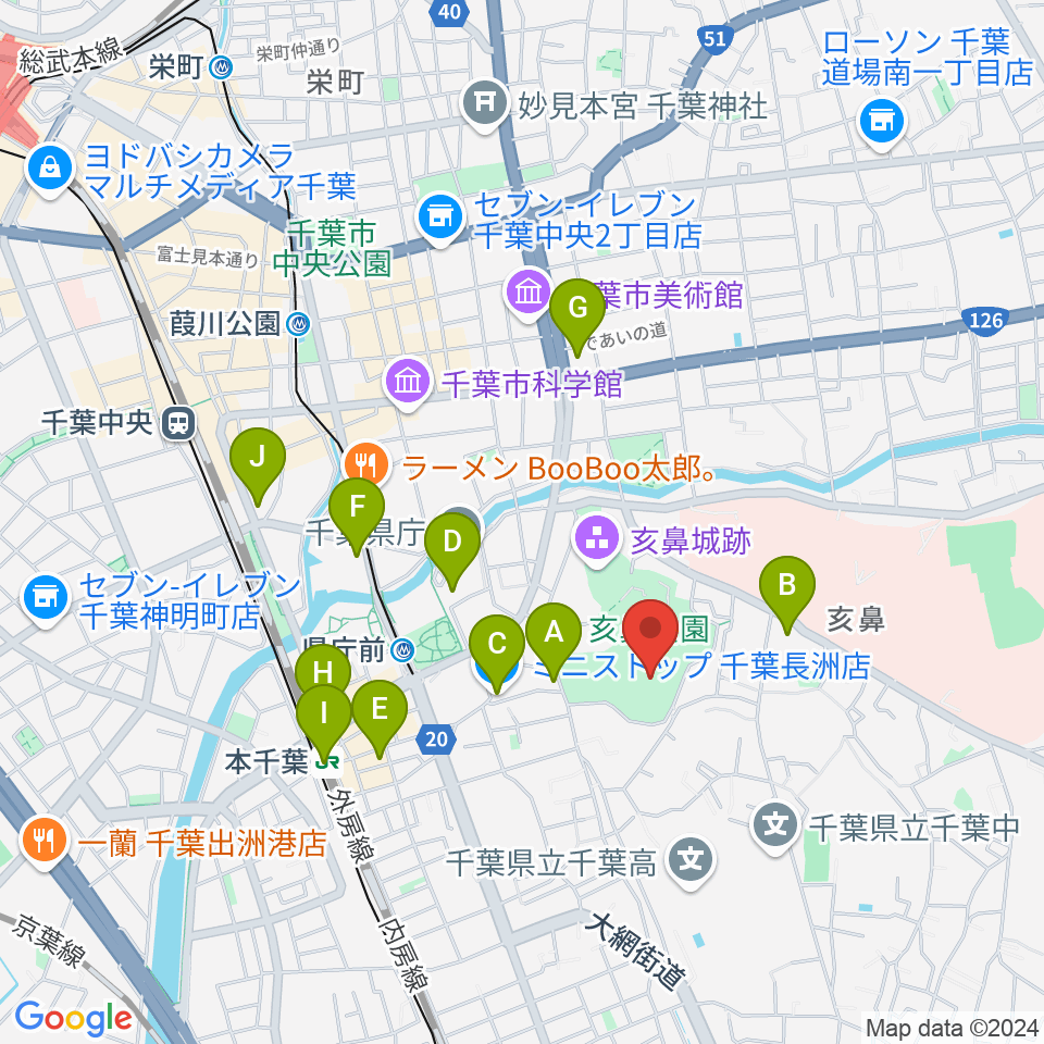 千葉県文化会館周辺のコンビニエンスストア一覧地図