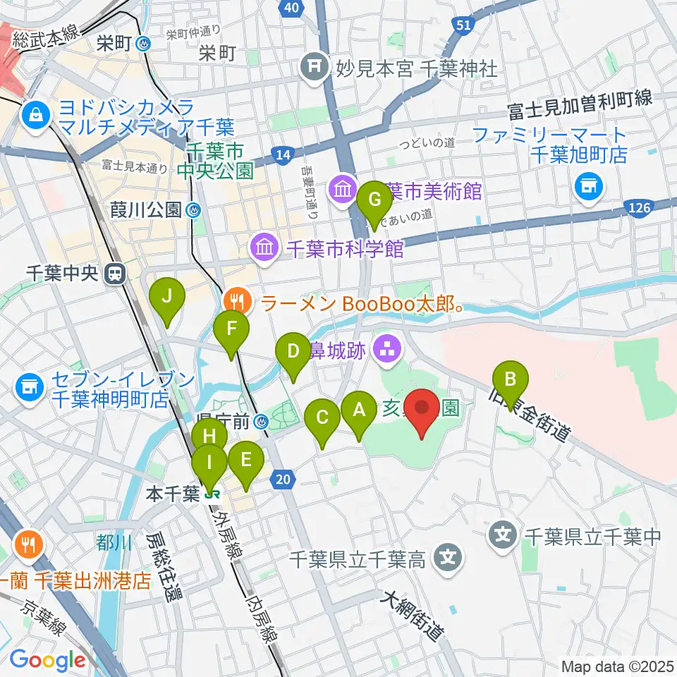千葉県文化会館周辺のコンビニエンスストア一覧地図