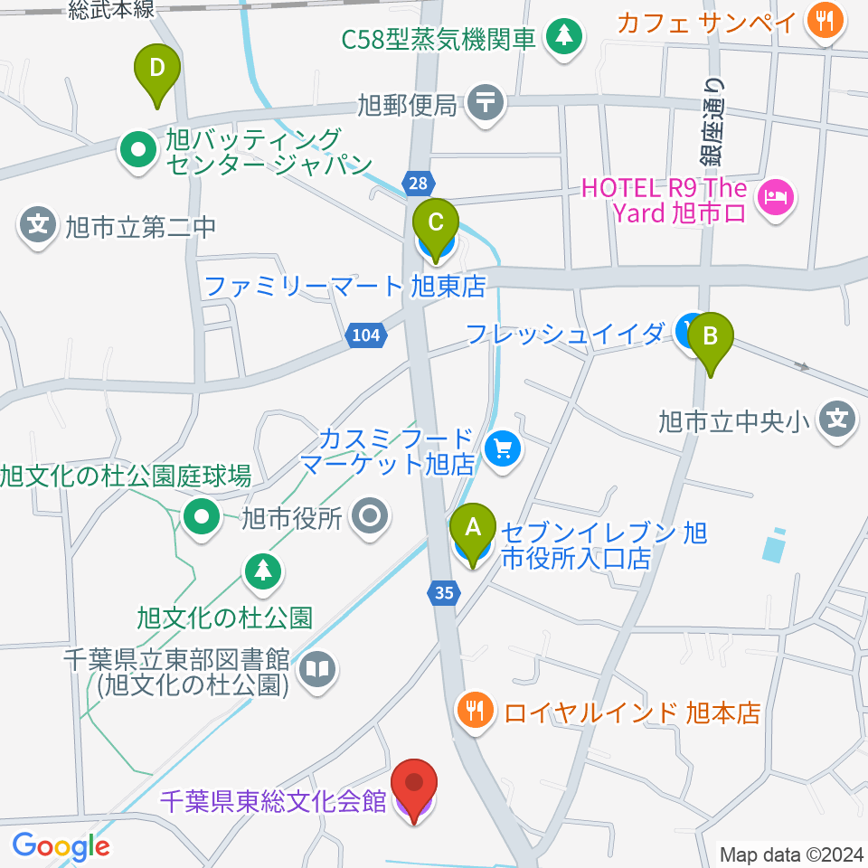 千葉県東総文化会館周辺のコンビニエンスストア一覧地図