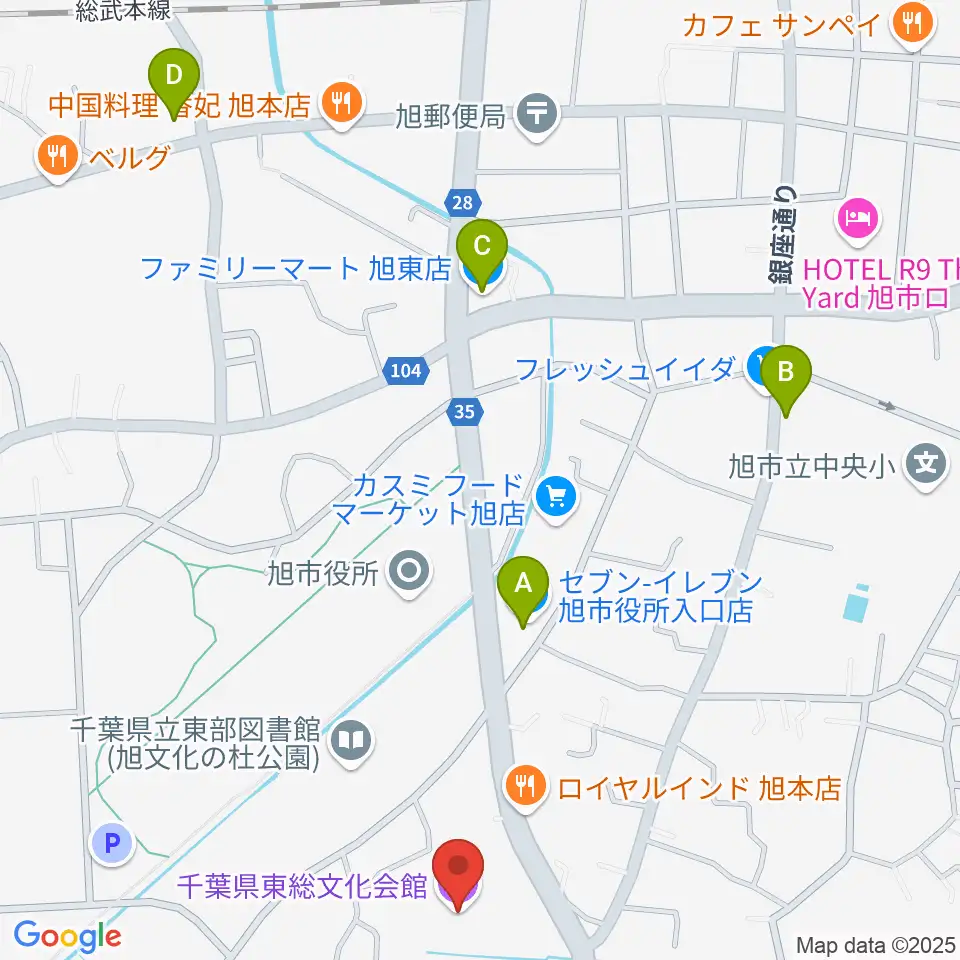 千葉県東総文化会館周辺のコンビニエンスストア一覧地図