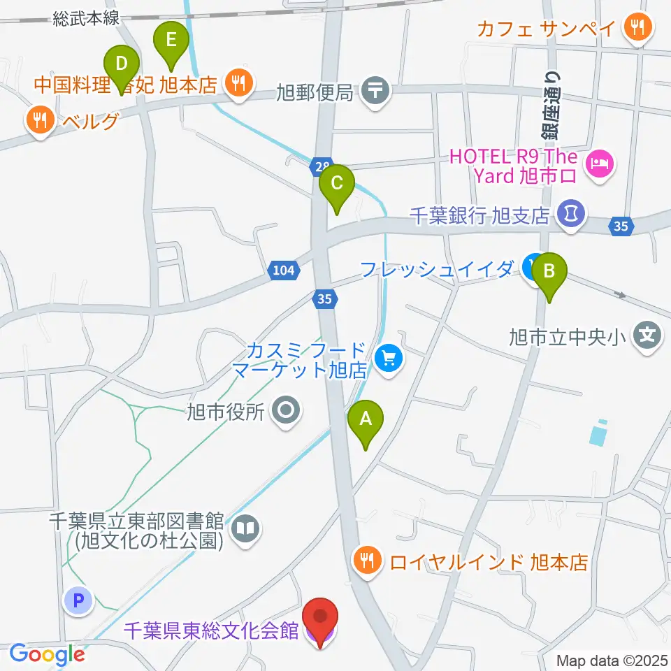 千葉県東総文化会館周辺のコンビニエンスストア一覧地図