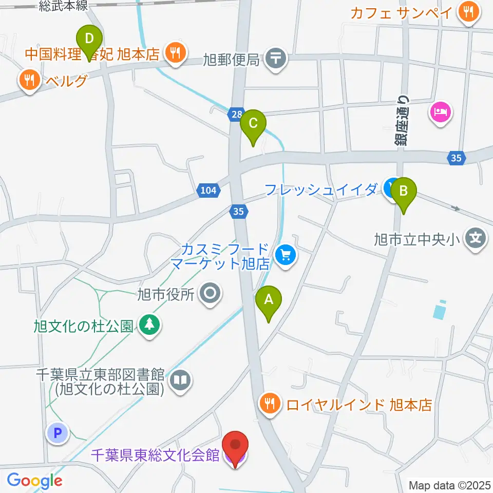 千葉県東総文化会館周辺のコンビニエンスストア一覧地図
