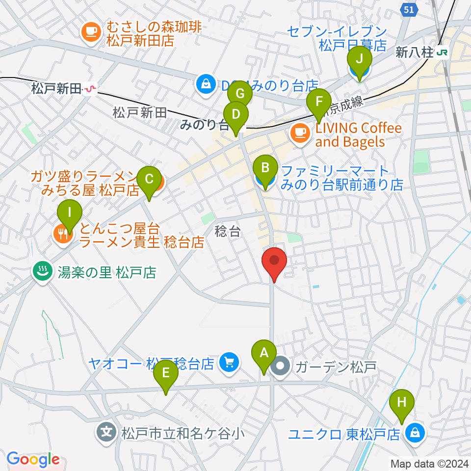 松戸ブルートレイン周辺のコンビニエンスストア一覧地図