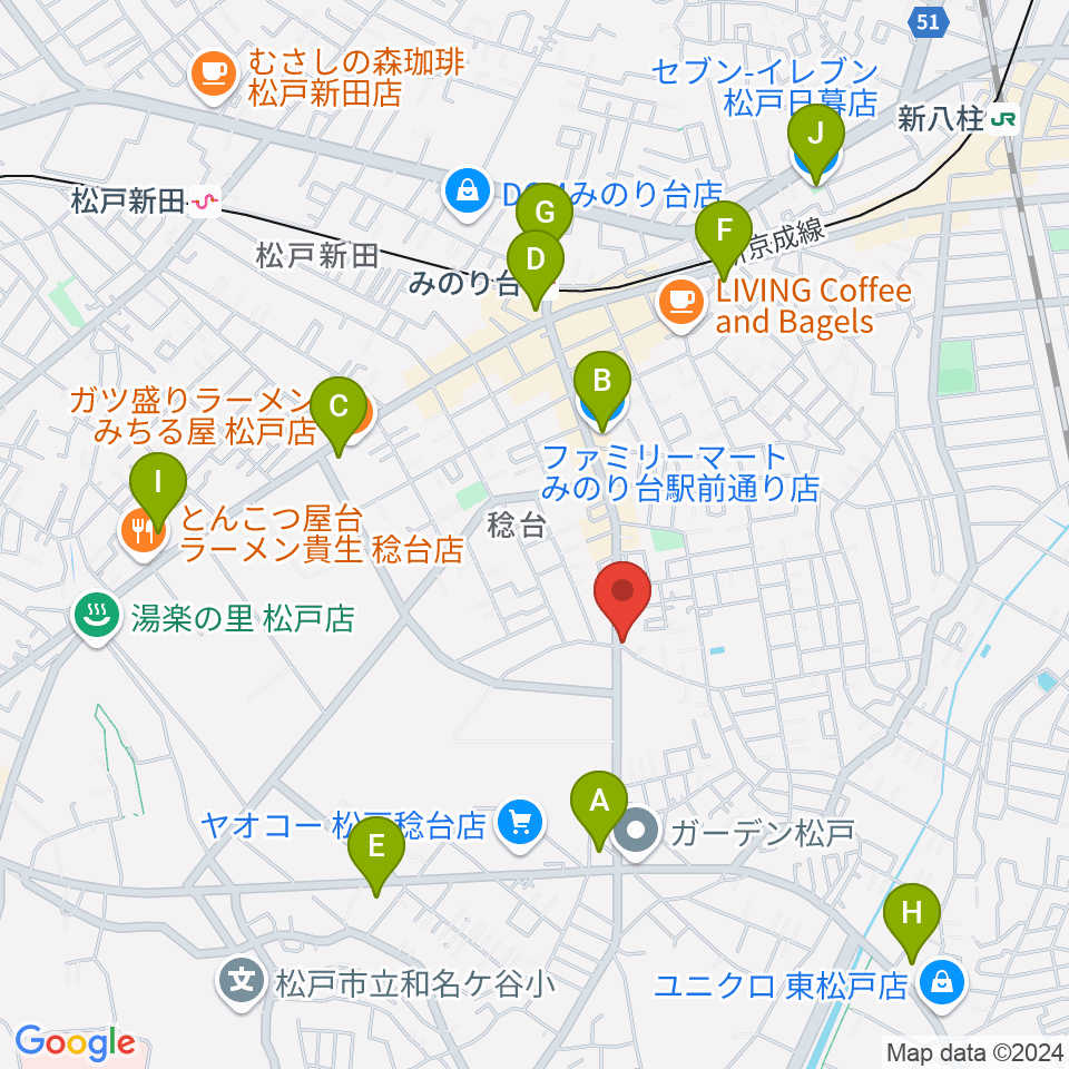 松戸ブルートレイン周辺のコンビニエンスストア一覧地図