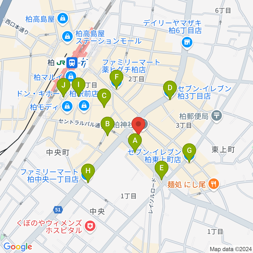 柏NARDIS周辺のコンビニエンスストア一覧地図