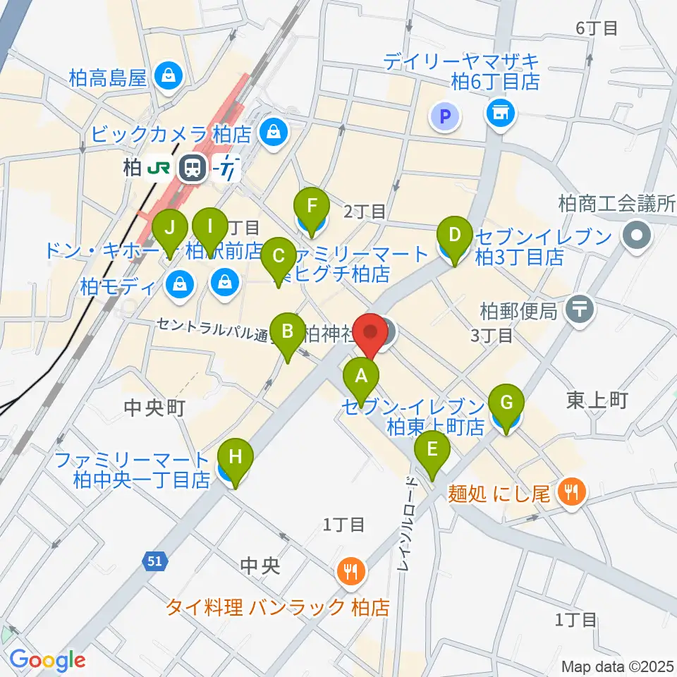 柏NARDIS周辺のコンビニエンスストア一覧地図